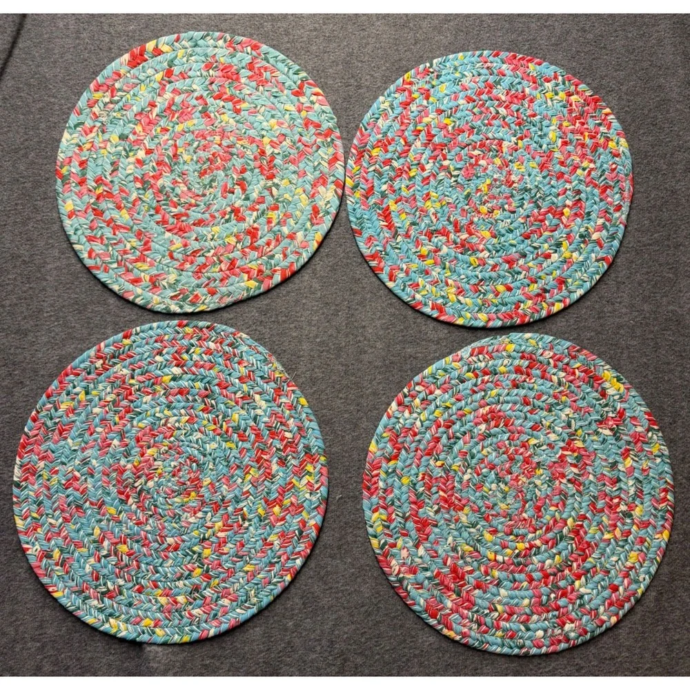 4 The Pioneer Woman VTG Braided Round Placemats Multi-Color Boho Farmhouse Decor